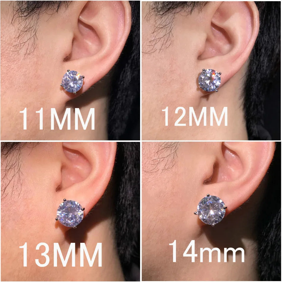 CUC 3-14MM AAAA Zircon Stud Earrings Screw/Push Back For Women/Men