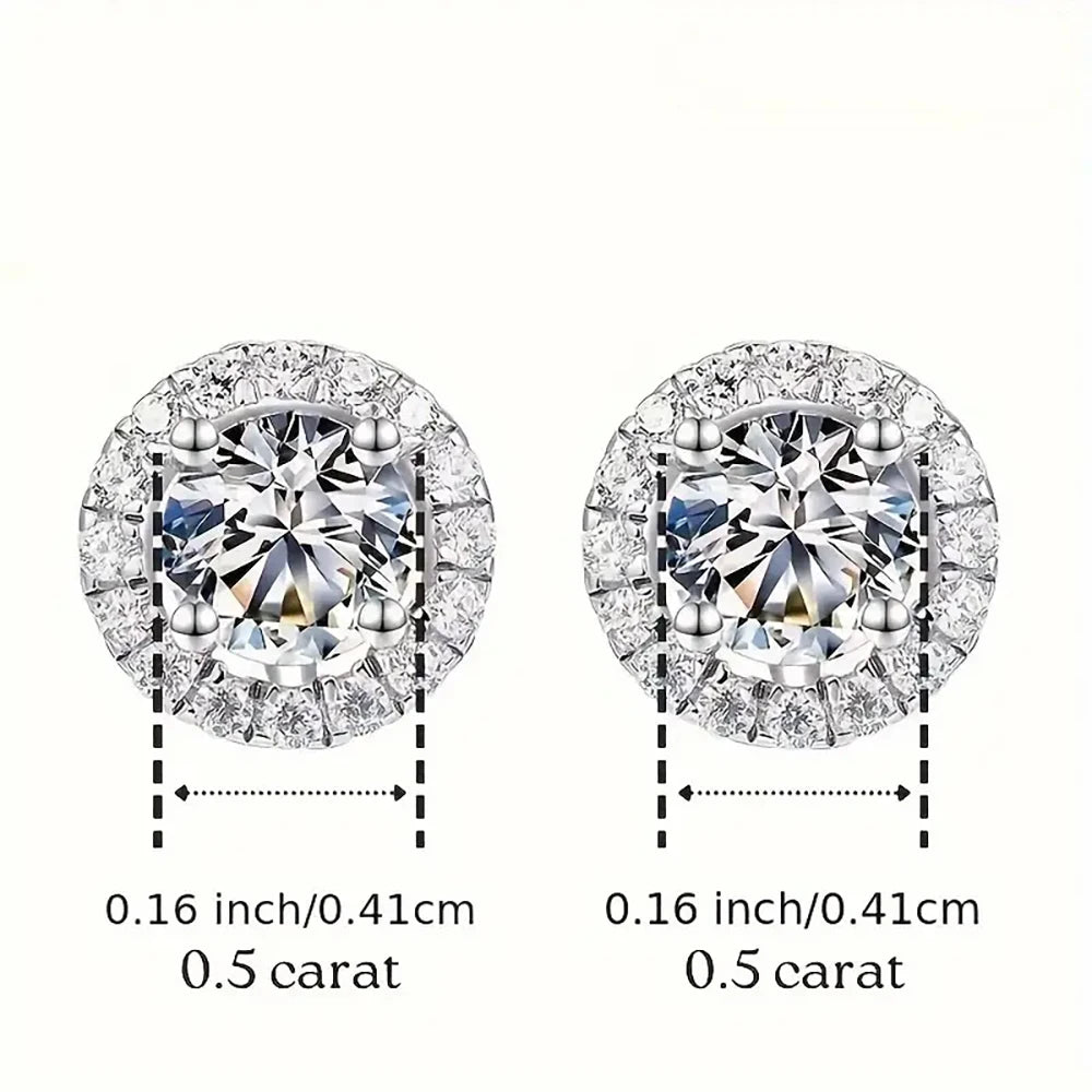 Real 0.5CT D Color All Moissanite Round Earrings For Women 925 Sterling Silver Sparkling Stud Earring
