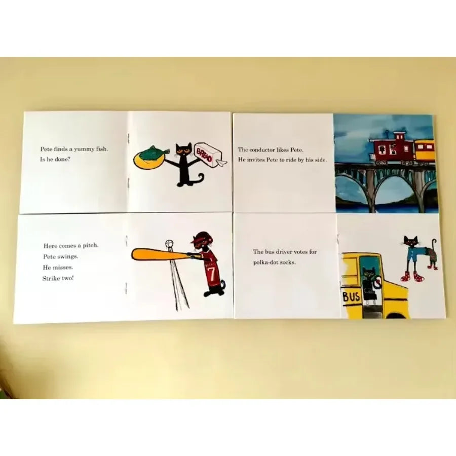 12 Books/Set I Can Read Pete, The Cat English Picture Books, Children's Story Book, Early Educational Pocket Reading Book