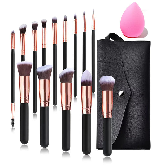 14Pcs Makeup Brush Set for Beginners, Soft Bristle Powder Brush, Blush Eye Shadow Beauty Tools, Buy 14pcs Brush Get 1 Free Sponge