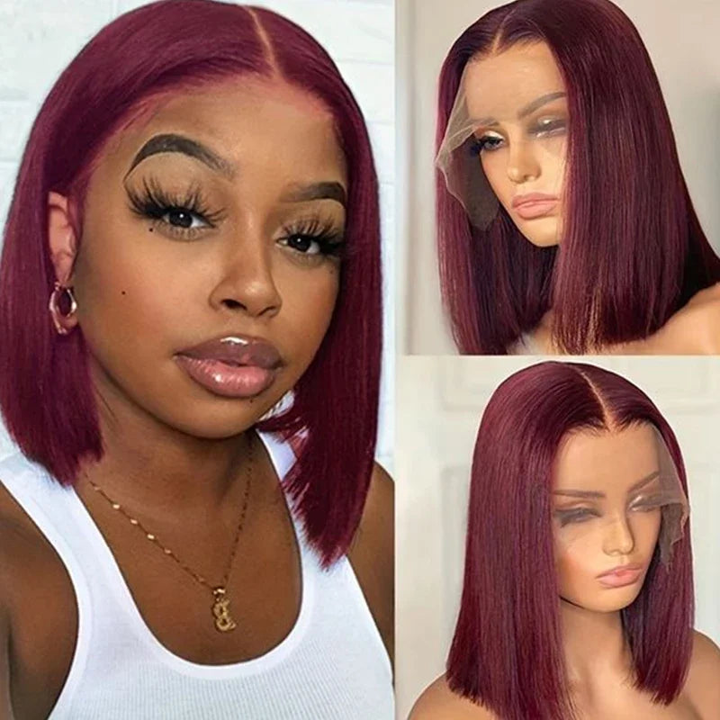 4/27 Highlight Bob Straight Lace Front Wig, Human Hair Ombre Brown, Frontal Bob Human Hair, Glueless wear to go