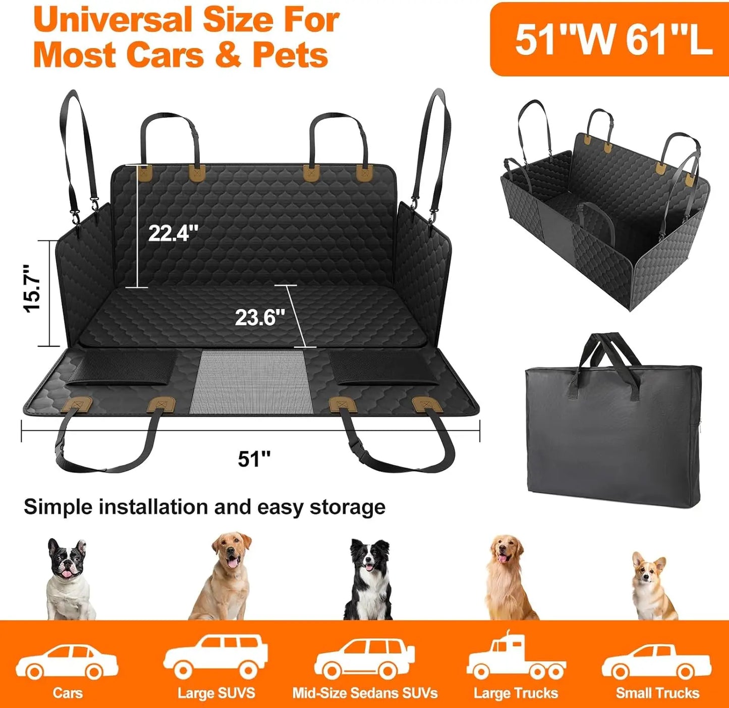 Waterproof Pet Travel Accessories Foldable Dog Car Seat, Car Pet Seat Safety Hammock, Trunk Mat Car Rear Back Seat Protector
