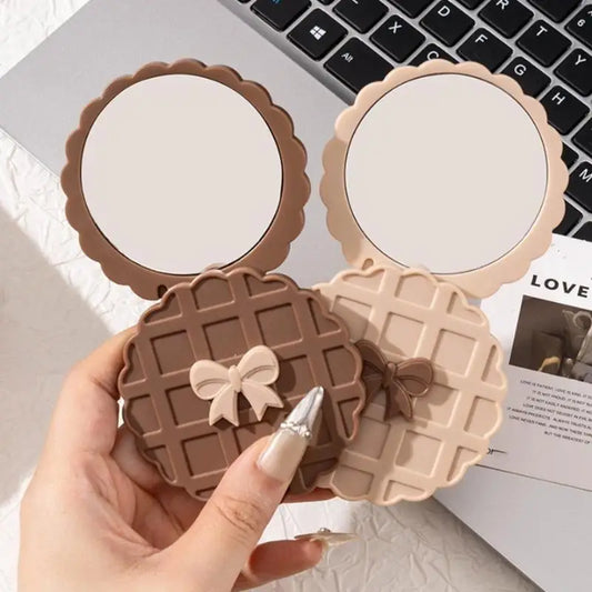 1PCS Waffle Shape Slide Double-Sided Makeup Mirror, Portable Compact Pocket Hand Personalized Beauty Cosmetic Mirror,