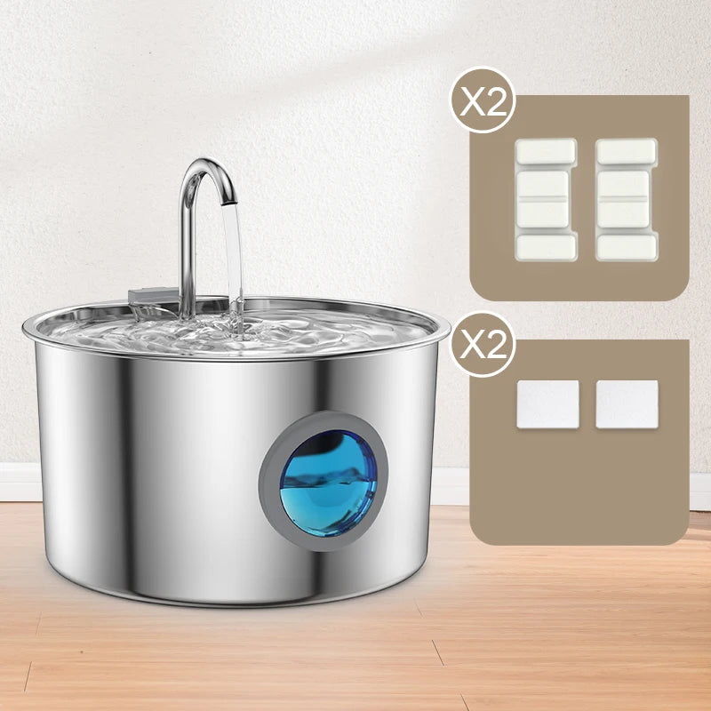 Stainless Steel Cat/Dog Water Fountain, 108oz Pet Fountain Dispenser Automatic for Inside Dog/Cats Drinking, Replaceable filters.