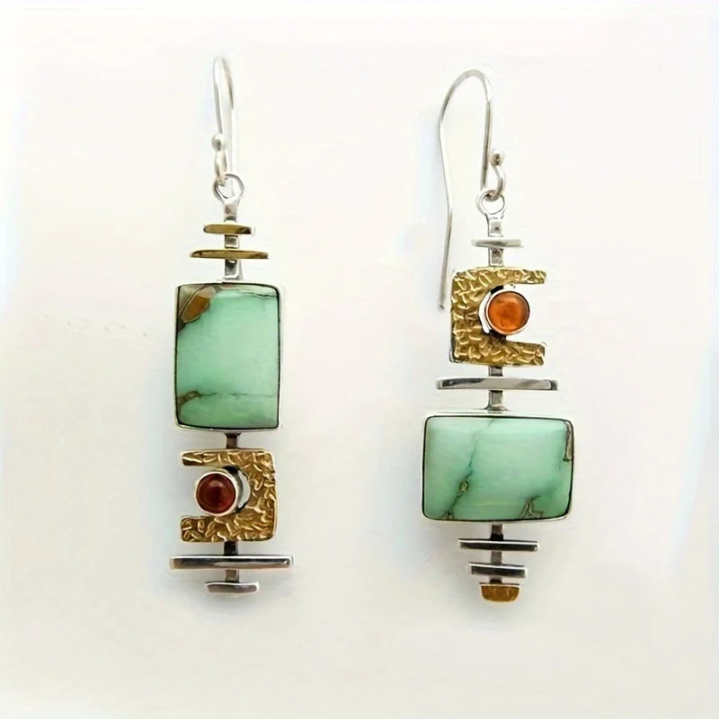1 Pair Vintage Geometric Drop Earrings – Boho Synthetic Gemstone for Women