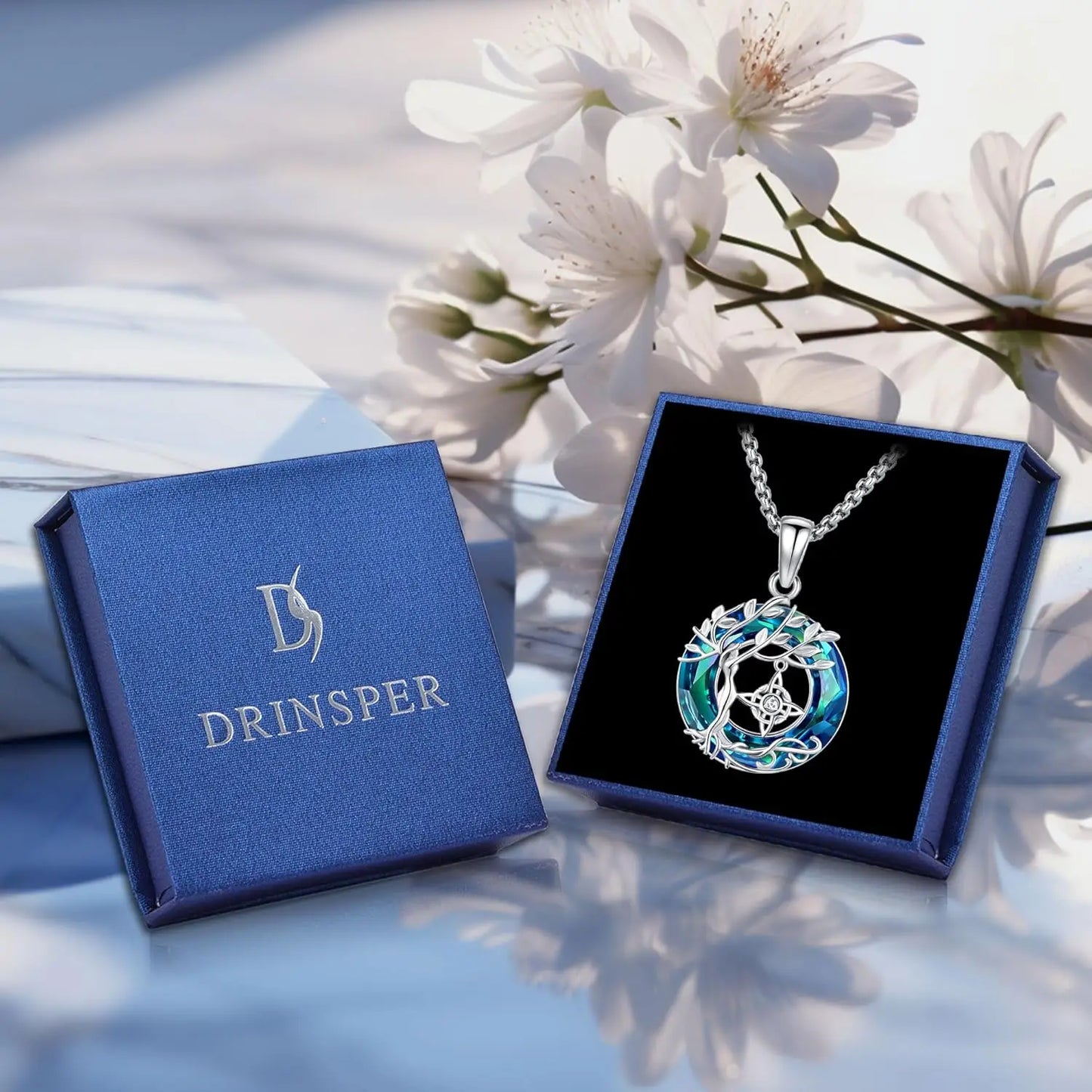 Tree of Life Witch Knot Necklace 925 Sterling Silver Tree of Life Crystal Circle Necklace