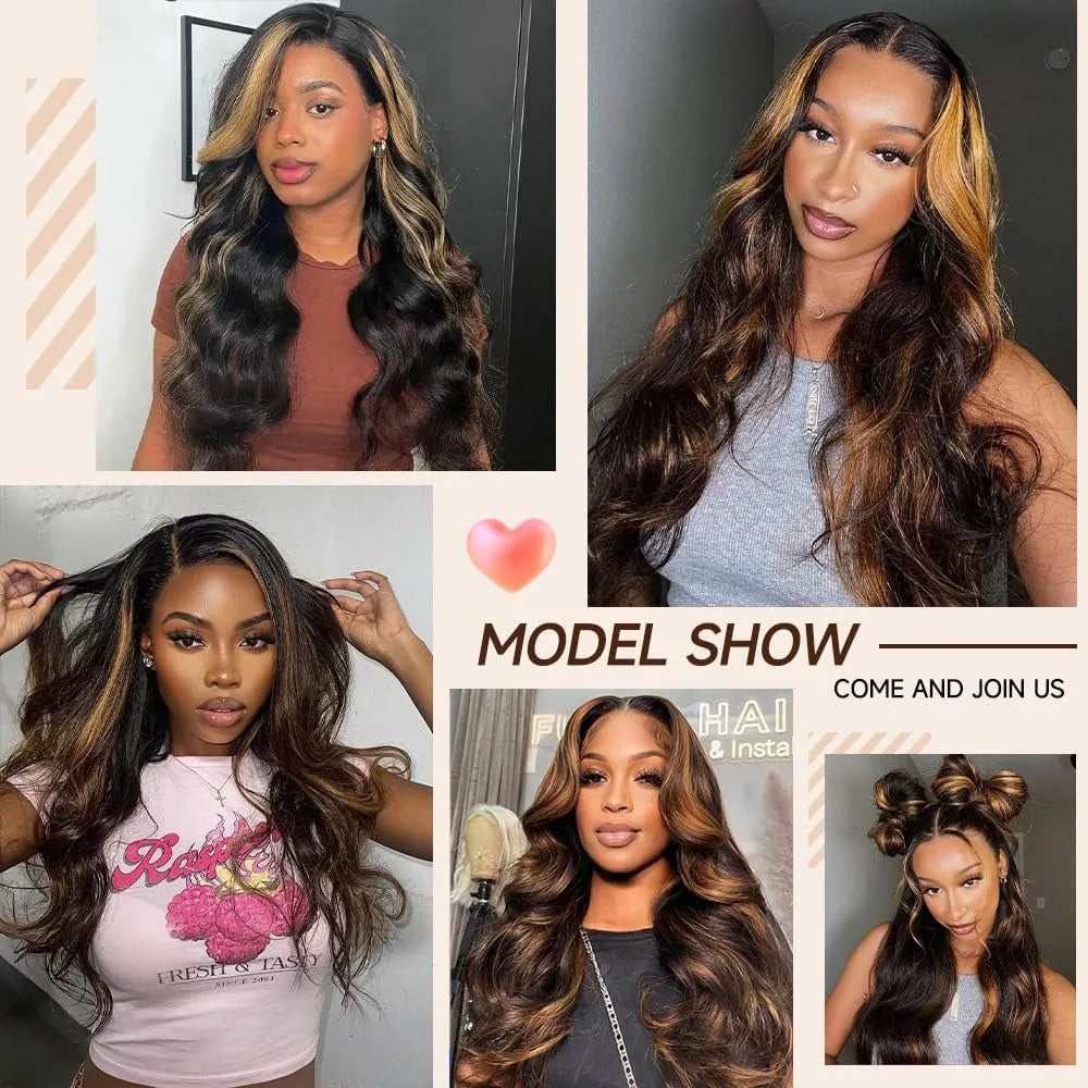 1B/30 Highlight Wig Human Hair Ombre Blonde Colored Body Wave 13X4 Lace Frontal Preplucked