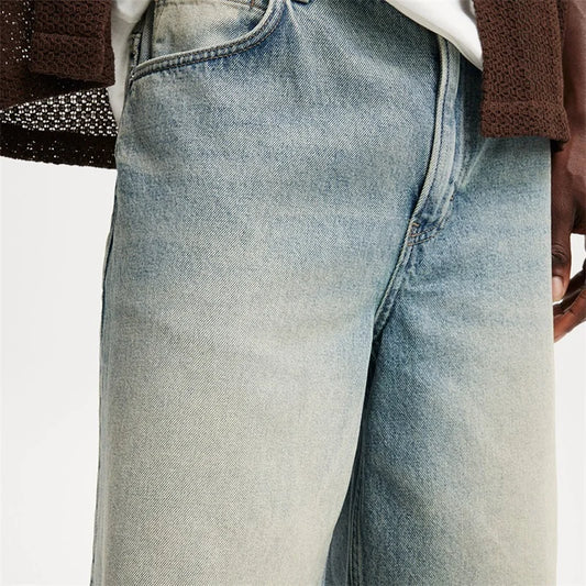 Men's Washed Denim Shorts with Relaxed Fit and High Waist