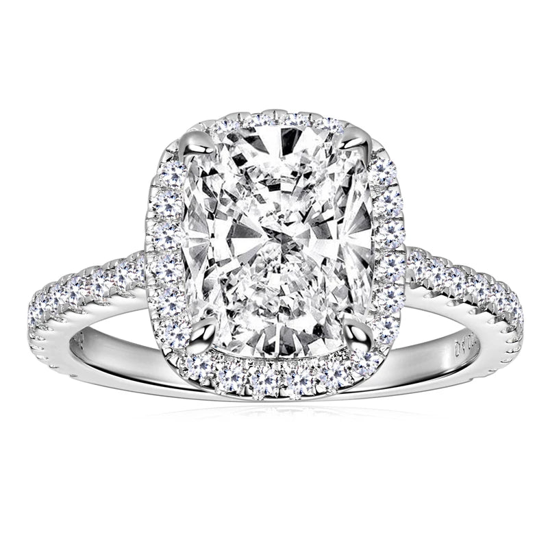 OXTAO GRA Certified Cushion Cut Moissanite Halo Engagement Ring for Women 925 Sterling Silver