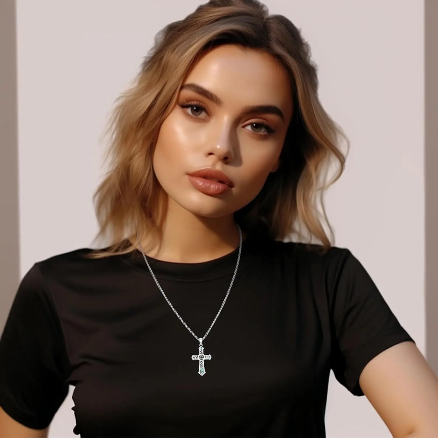 Celtic Cross Necklace 925 Sterling Silver Cross Pendant Wiccan Necklace