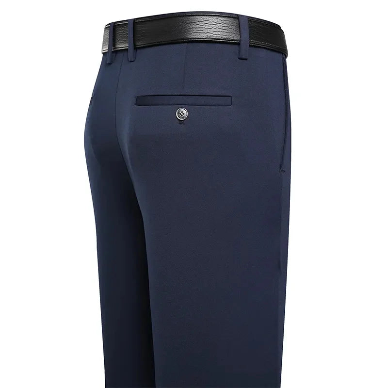 Suit Pants, Men Business Casual Trousers, Formal Dress Straight Pants Elastic, Black and Navy Blue Male Clothing