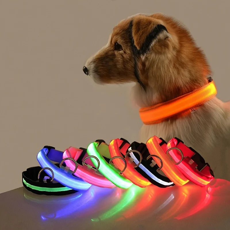 Nylon LED Night Safety Flashing Glow In The Dark Dog Leash Dogs Lumnious Fluorescent Pet Dog Collar