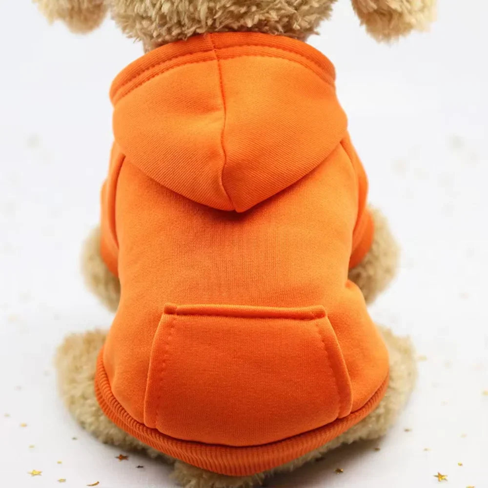 Dog/Cat Hoodie, Pet Warm Autumn Winter Coat, Solid Color Cotton Dog Clothes with Pocket, Outdoor Designer Clothes