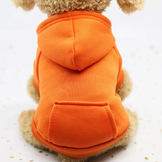 Dog/Cat Hoodie, Pet Warm Autumn Winter Coat, Solid Color Cotton Dog Clothes with Pocket, Outdoor Designer Clothes
