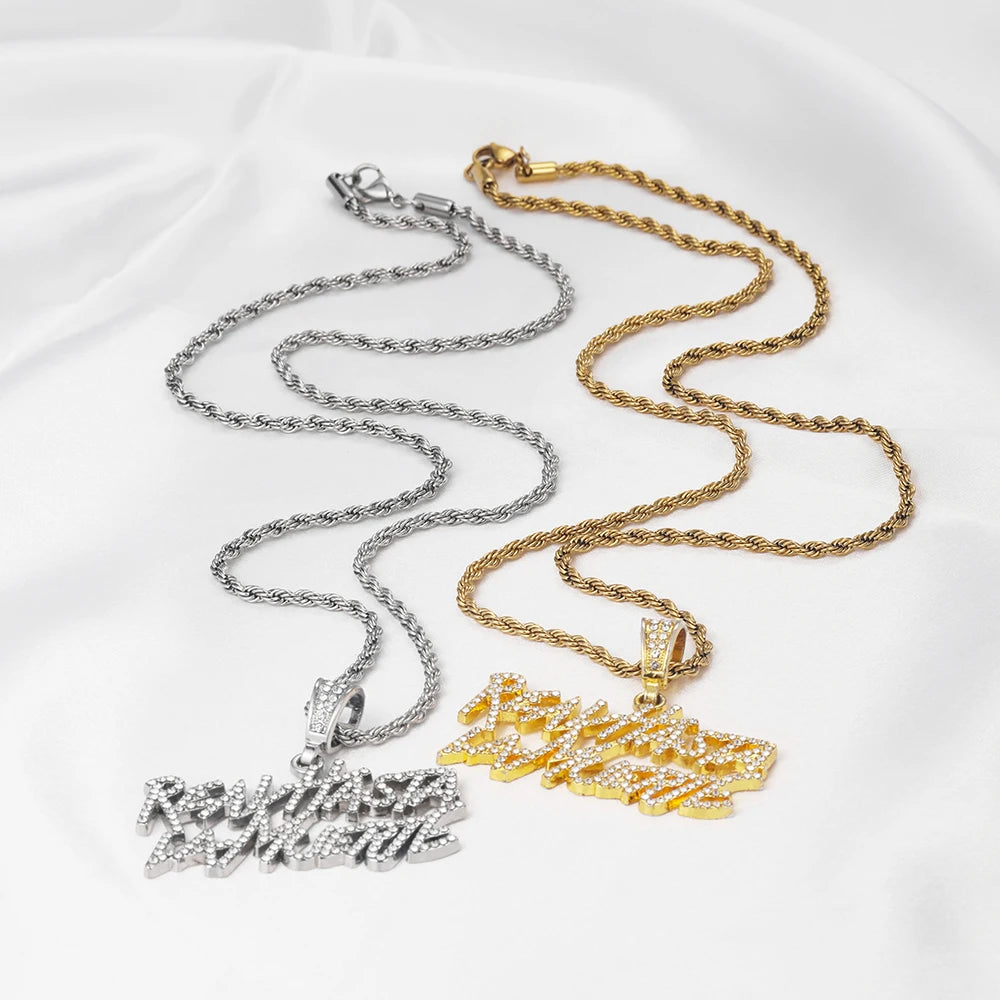 Street Style Real Hasta La Muerte Letter Bling Pendant Necklace