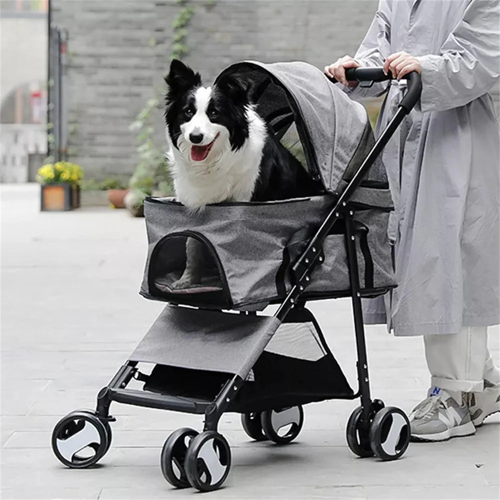 Pet Dog Stroller Foldable Travel Carrier Cart Cat/Dog Pushchair Jogger with 4 Wheels and Rain Cover