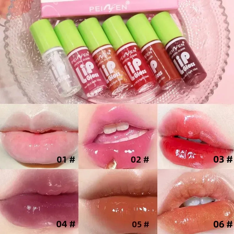 6 Pieces Glass Mirror Lip Gloss Set, Hydrating Lightweight Lip Balm, Glossy Shimmer Sheer Tint Peach Cherry Pink