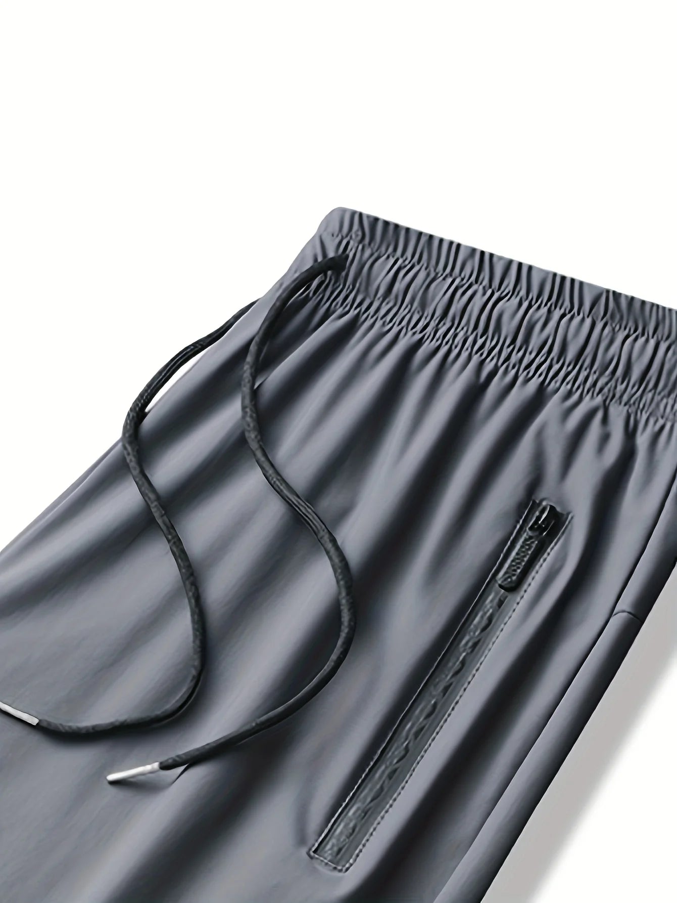 Men's Waist Drawstring, High Elasticity Sports Training Long Pants With Zipper Pockets