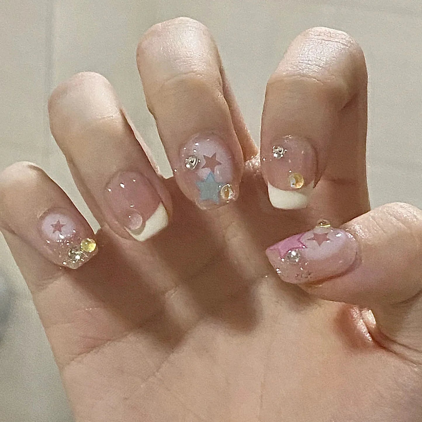 Rhinestones Decor Artificial Nail Glossy Waterproof