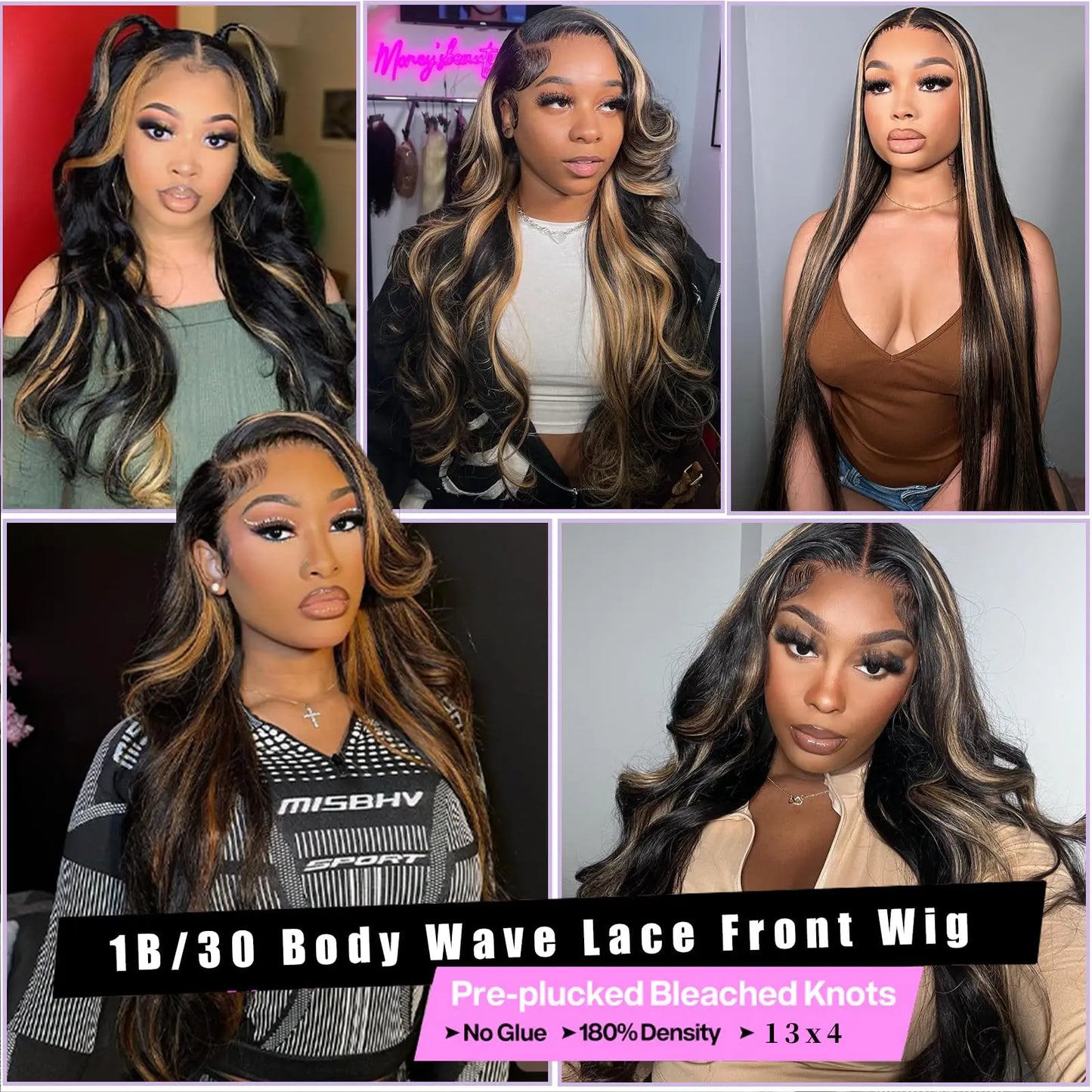 1B/30 Highlight Wig Human Hair Ombre Blonde Colored Body Wave 13X4 Lace Frontal Preplucked