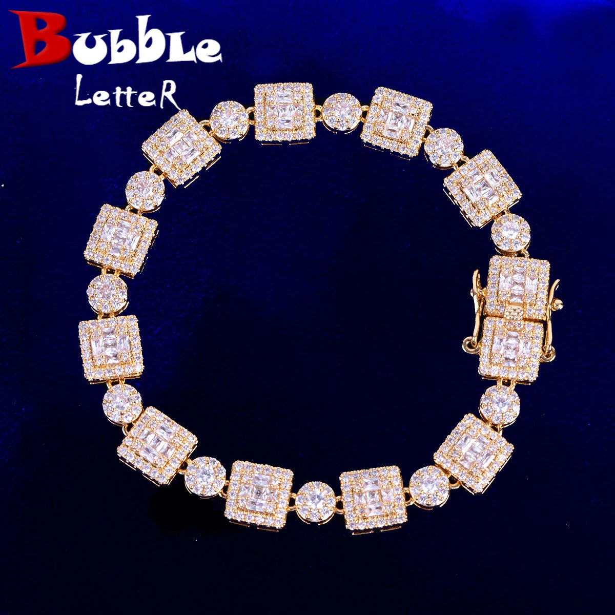 Bubble Letter Icon Tennis Bracelet for Men Micro Pave Prong Setting Cubic Zirconia