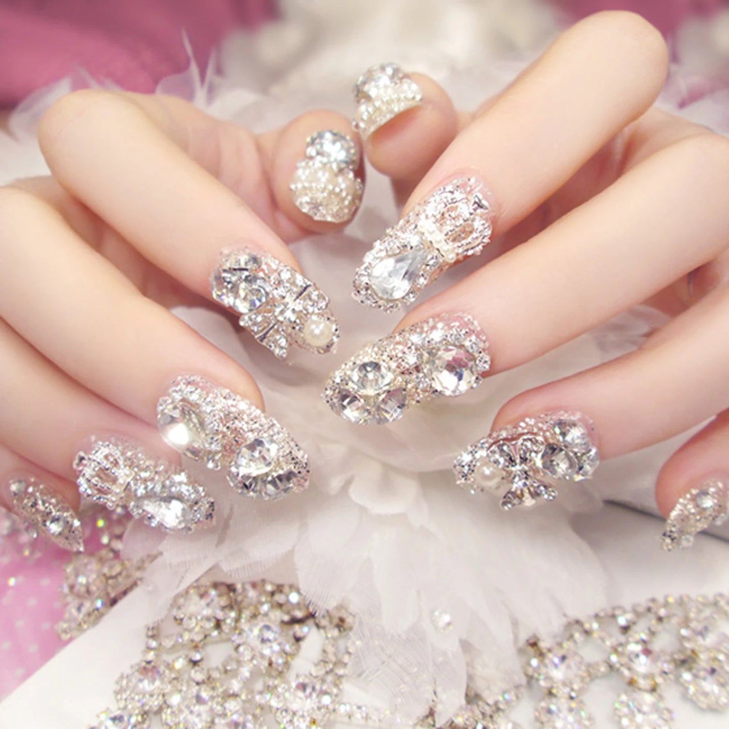 Almond French Style White Edge Fake Nails