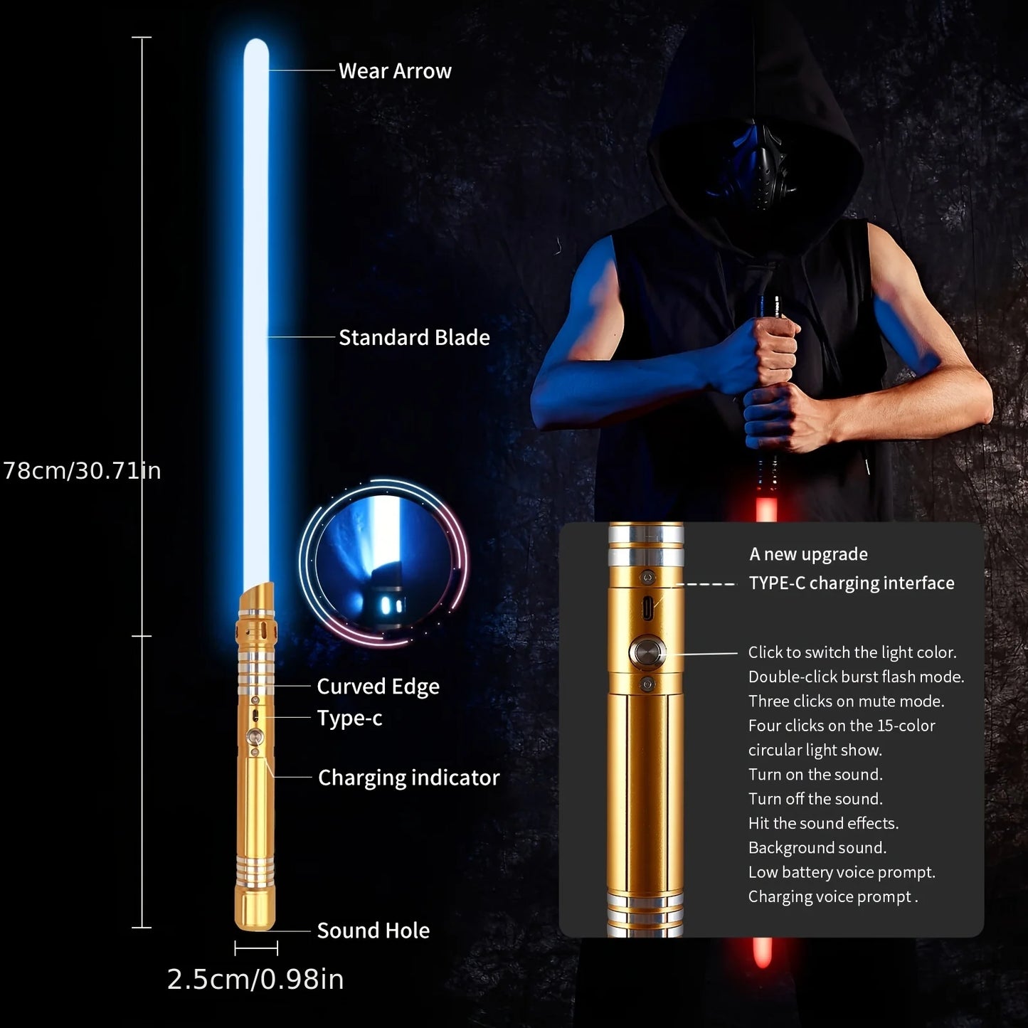 15-color 2-in-1 Metal Gravity Sensing Light up Saber Toy Sword, Light sword Upgraded Version, Party Glow Sword