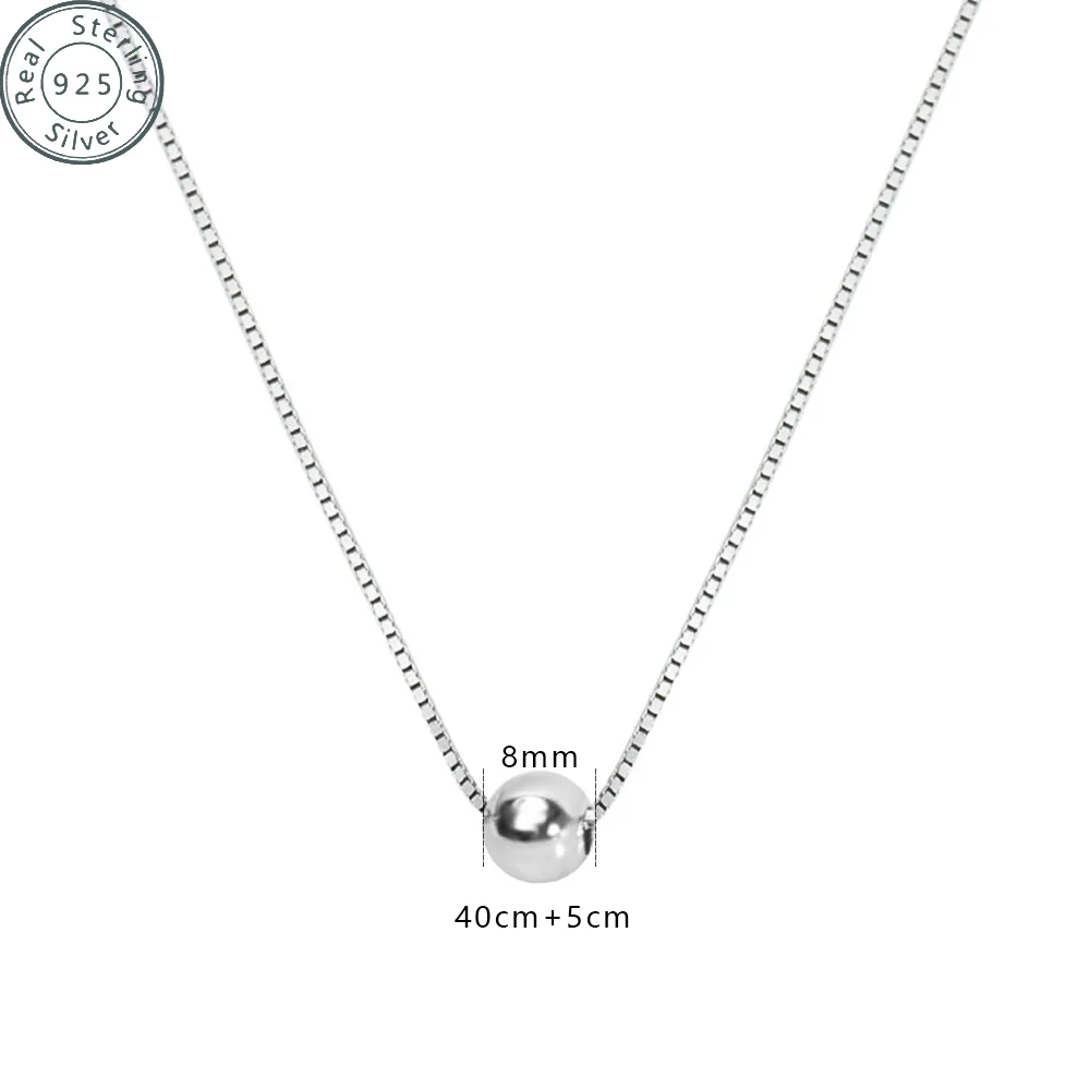 Sterling Silver Ball Necklace, Solid 925 Silver Chain 16 "+2 "Adjustable jewelry