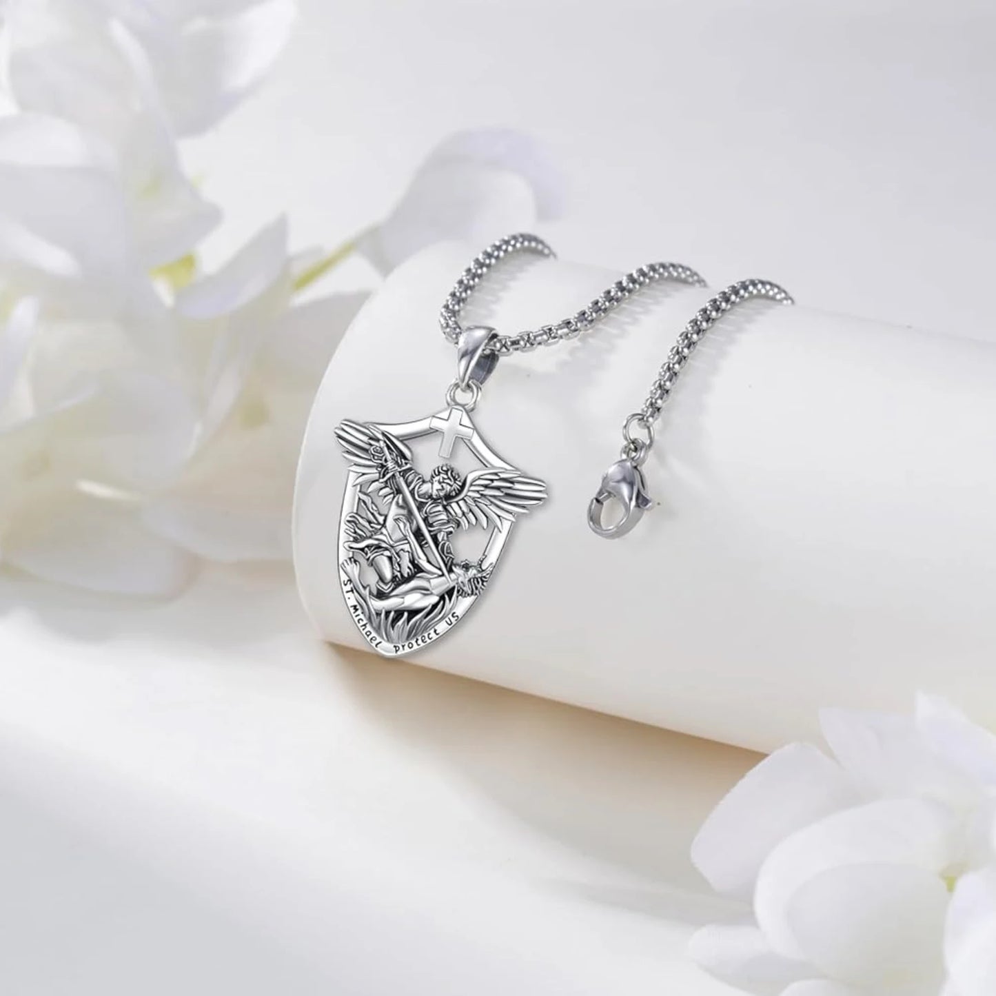 St Michael Necklace 925 Sterling Silver Archangel Michael Medal Protection
