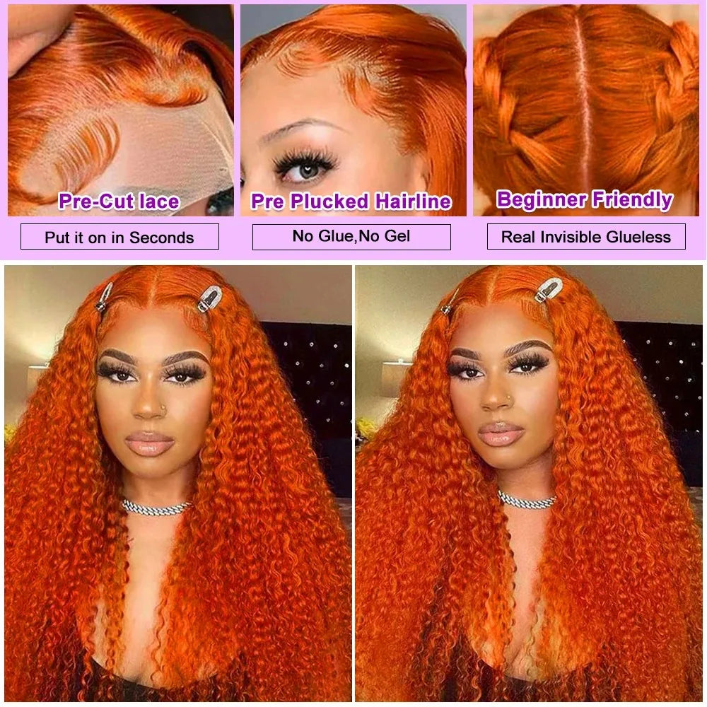 8-22Inch Deep Wave Bob Ginger Orange Lace Front Wigs, Human Hair 14 Inch Orange13x4 Deep Wave Lace Frontal