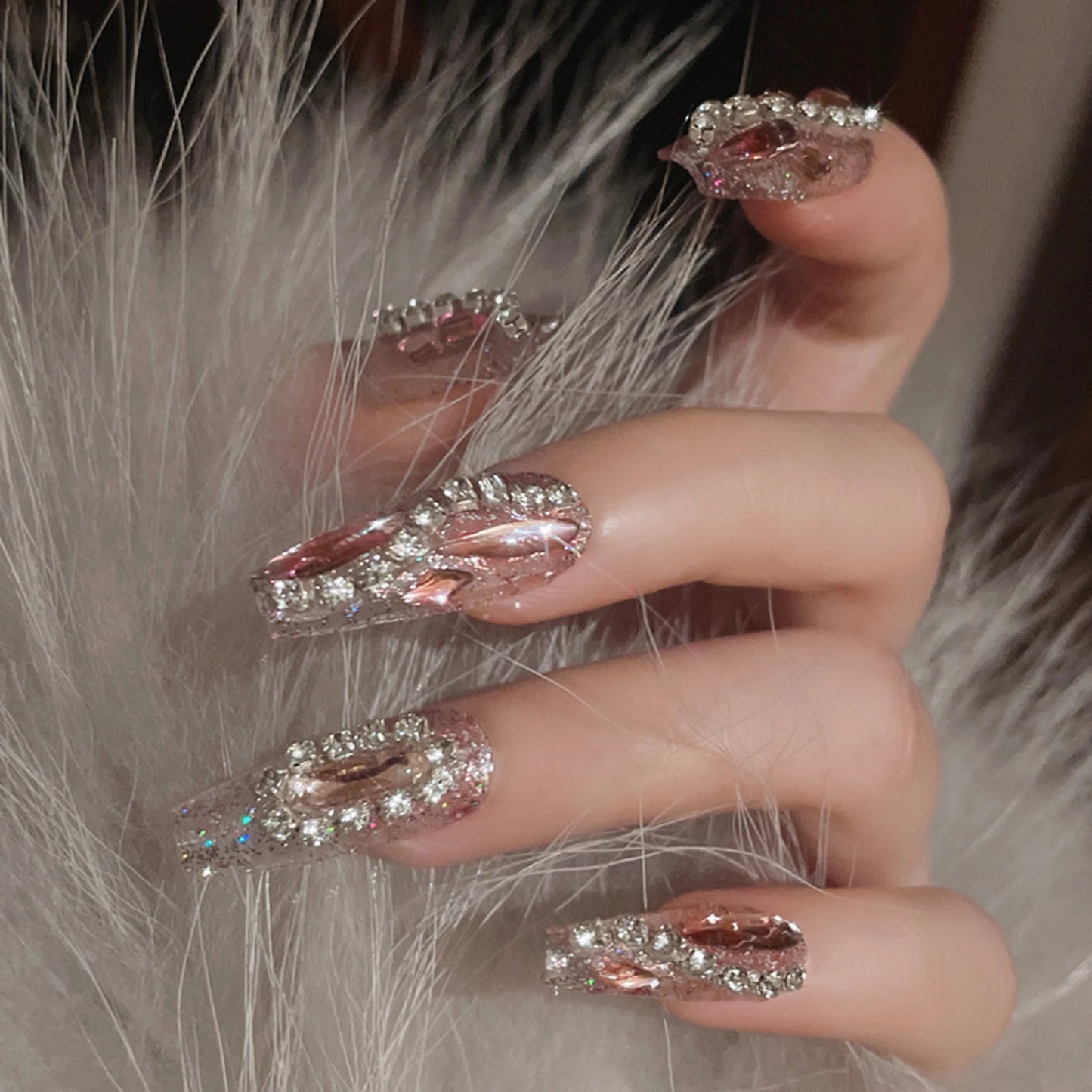 Pink Press on Nails with Glitter Setting Durable & Never Splitting Comfort Fake Nails