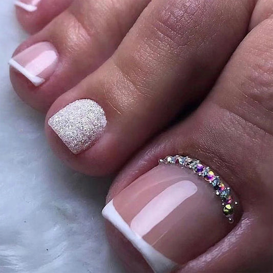 French Press on Toenails Tips Stacked Faux Diamonds Stick