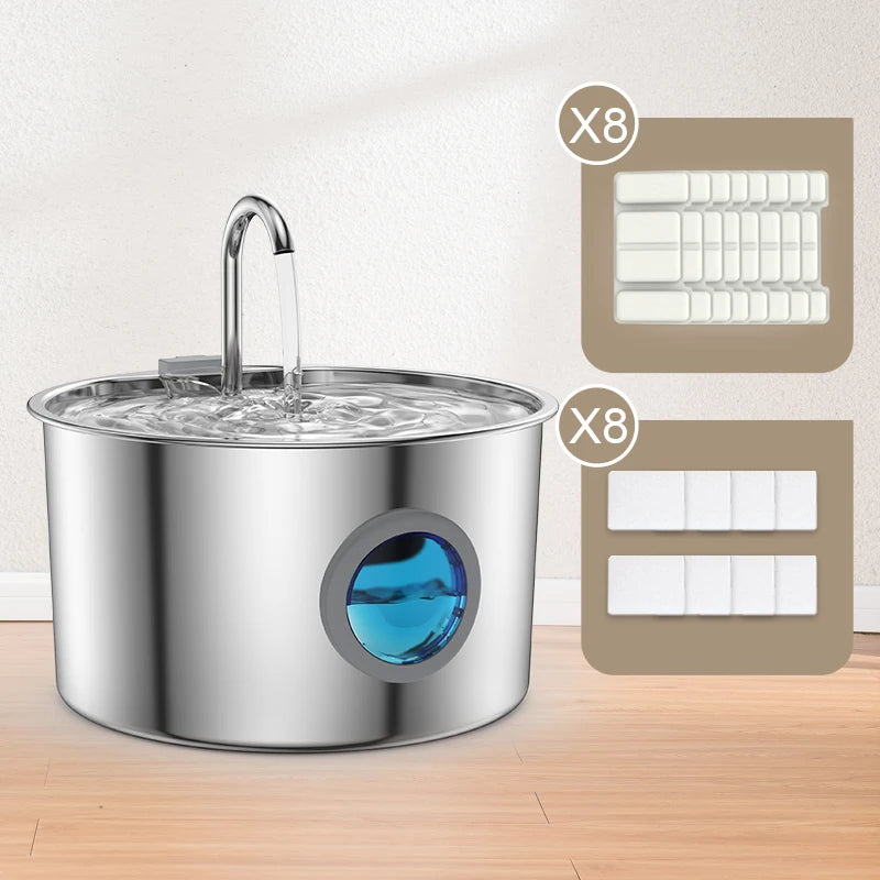 Stainless Steel Cat/Dog Water Fountain, 108oz Pet Fountain Dispenser Automatic for Inside Dog/Cats Drinking, Replaceable filters.