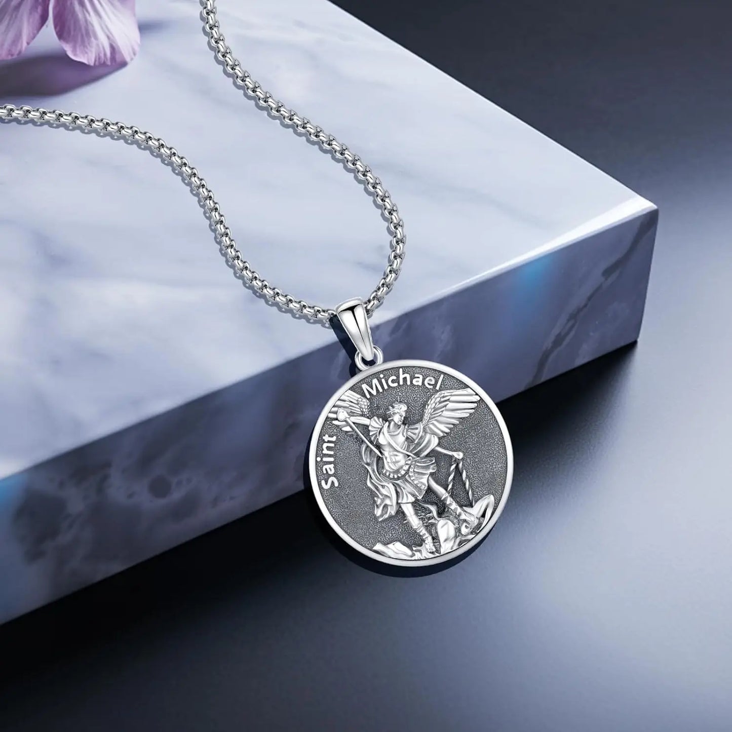 Saint Michael Necklace 925 Sterling Silver Protection Amulet for Men/Women