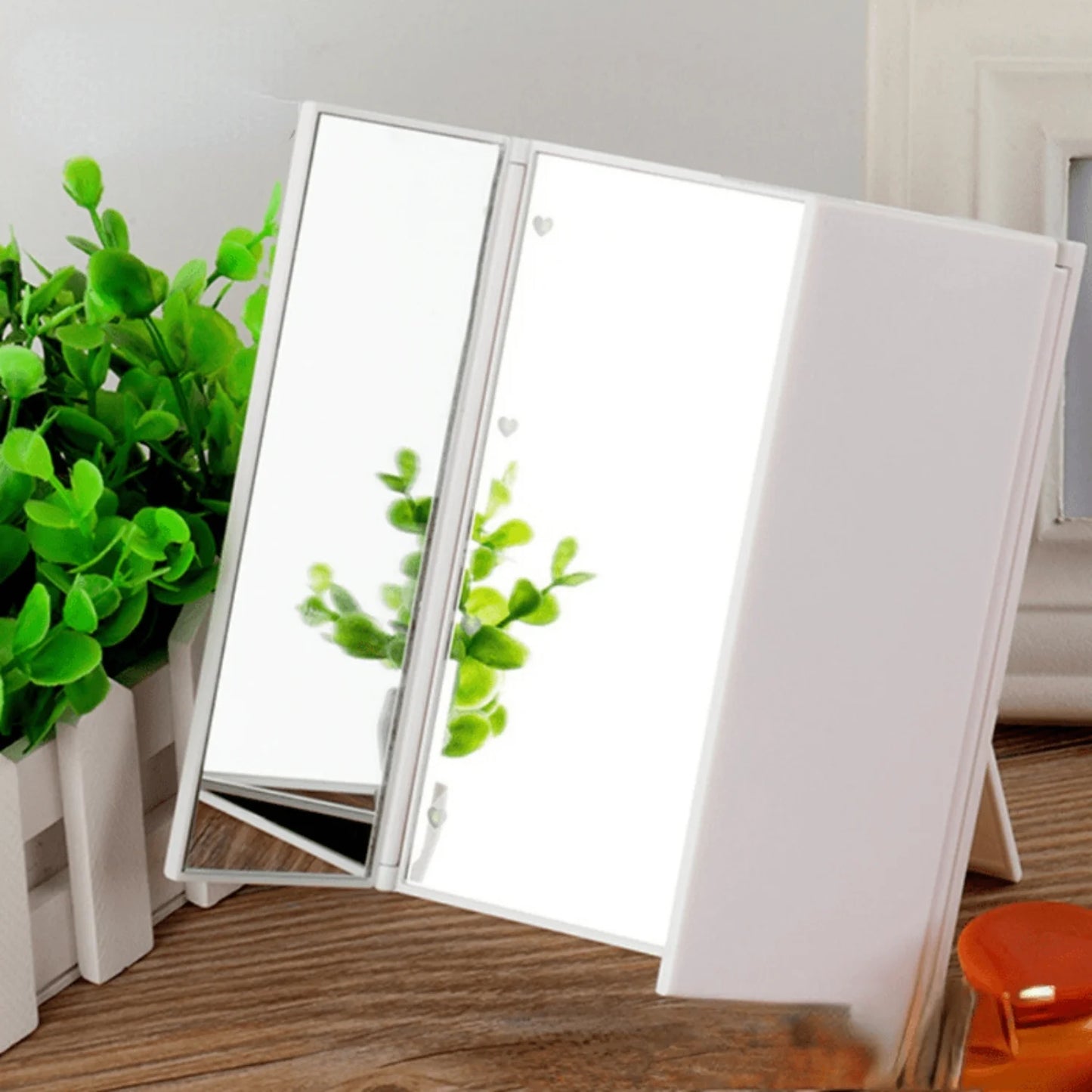 Portable LED Light Mirror Vanity Lights Compact Make Up Pocket Mirrors, Household Vanity Cosmetic Hand Folding LED Mirror.