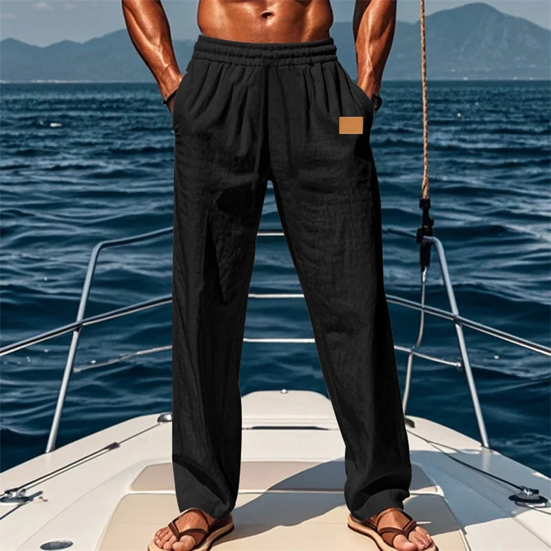 Men's Comfortable Elastic Waist Drawstring Pants with Loose Fit and Breathable Fabric