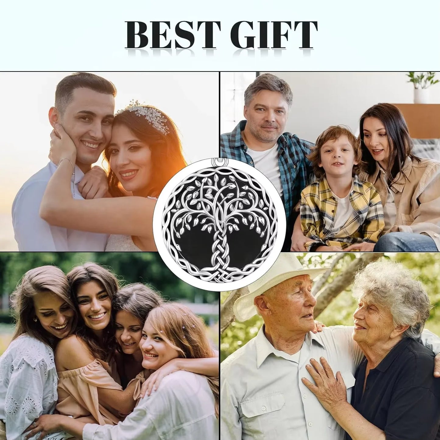 925 Sterling Silver Tree of Life Necklace Pendant Black Agate Celtic Knot