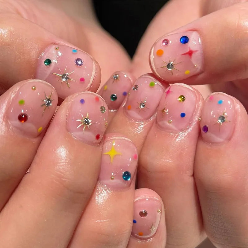 24Pcs Pink Cat Eye Press on Nails, Bowknot Heart, Short Square Fake Nails
