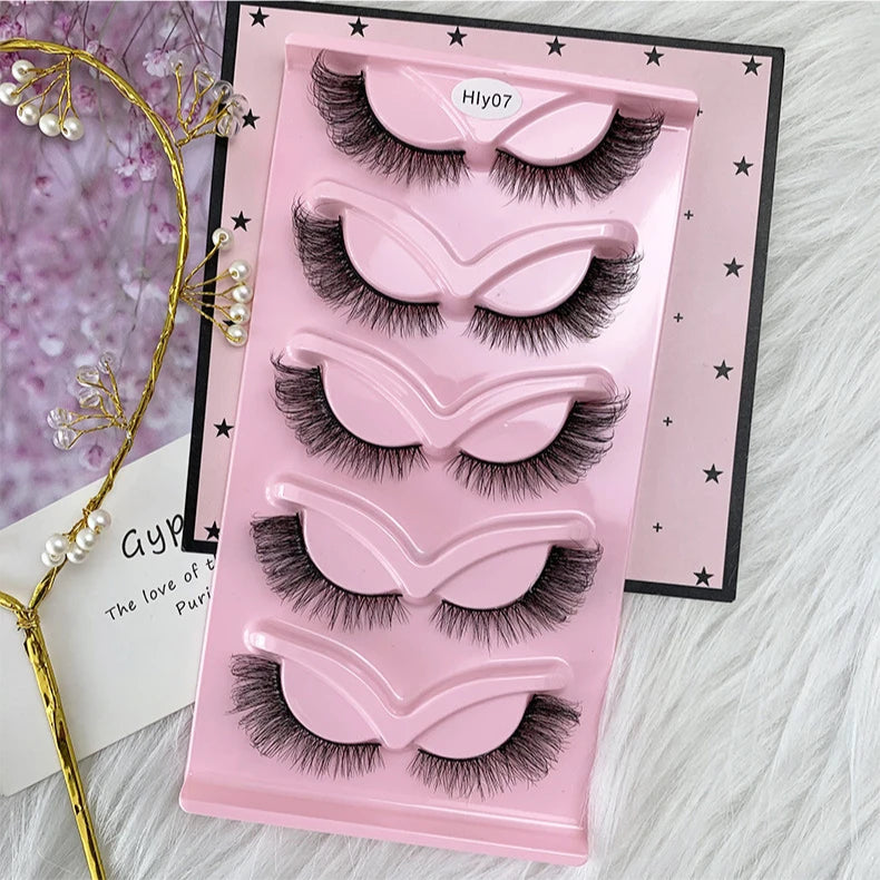5 Pairs Full False Lashes Cat Eye Look 15mm Tail Elongated Eyelashes