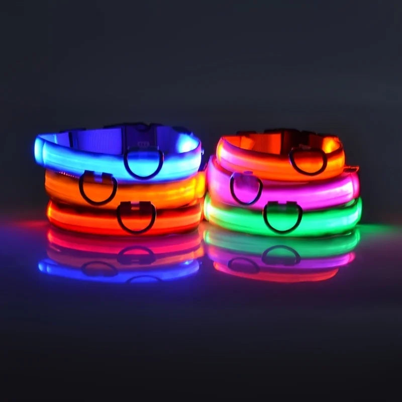 Nylon LED Night Safety Flashing Glow In The Dark Dog Leash Dogs Lumnious Fluorescent Pet Dog Collar