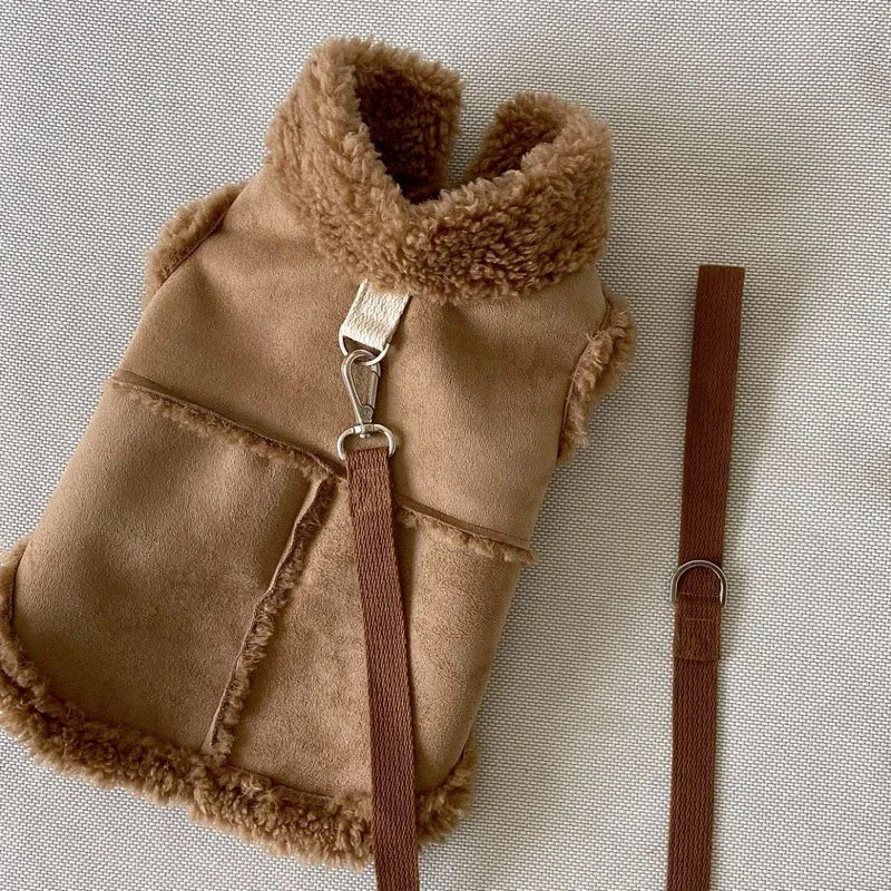 Classic Solid Color Dog Vest, Autumn and Winter Wool Warm, Pet Small/Medium-sized Jacket, Warm Vest with Traction and Buckle Velvet.