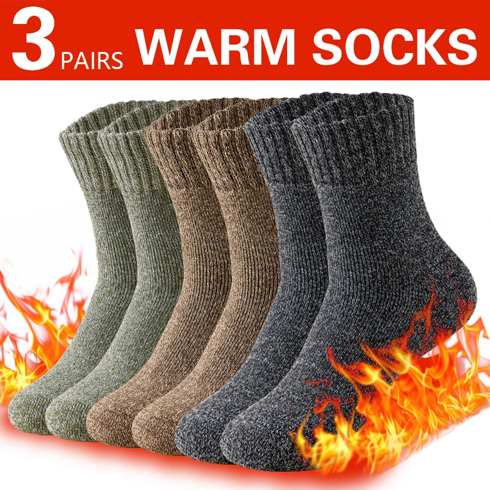 3 Pairs Winter Thick Towel Men's Socks, Outdoor Sports Long Socks Cold Resistant Frost Proof