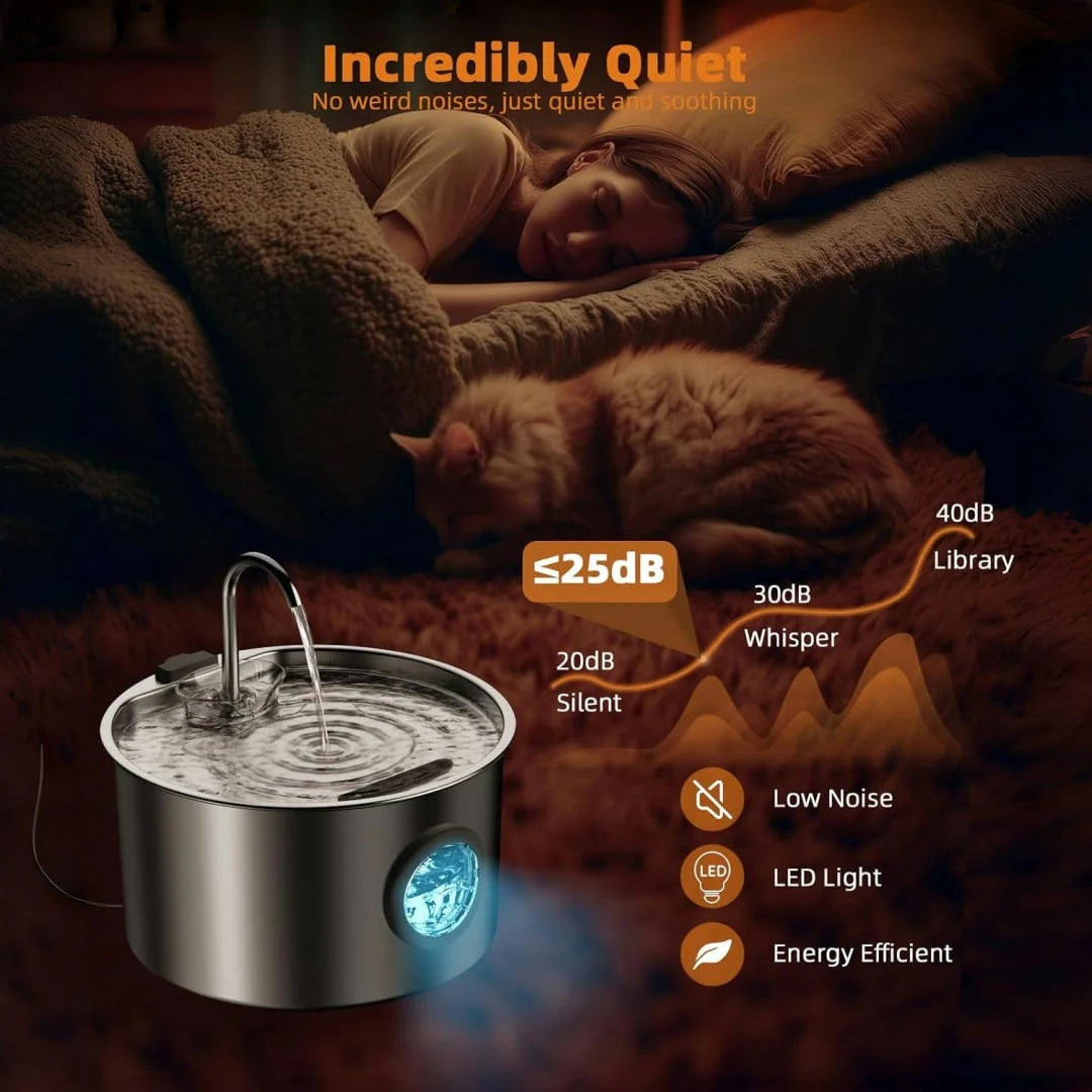 Stainless Steel Cat/Dog Water Fountain, 108oz Pet Fountain Dispenser Automatic for Inside Dog/Cats Drinking, Replaceable filters.
