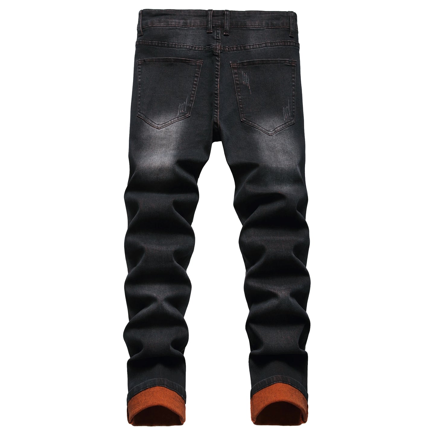 Men's black jeans, orange distressed long casual party stretch denim long pants 511