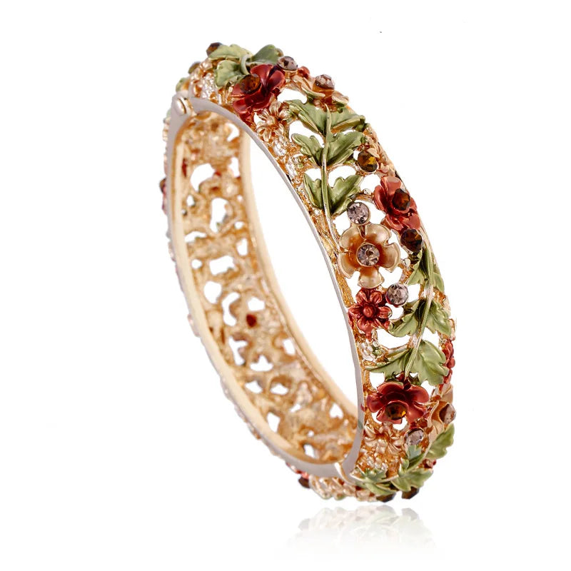 Ethnic Style Bracelets for Women Hallow Out Charm Flower Bangles