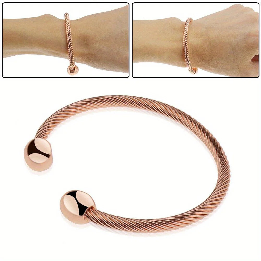 Magnetic Copper Bracelet Therapy Arthritis Pain Bangle Healing Cuff Gold