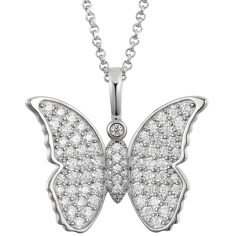 Real Moissanite Butterfly Pendant Necklace for Women 925 Sterling Silver