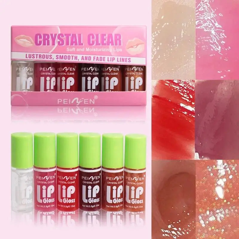 6 Pieces Glass Mirror Lip Gloss Set, Hydrating Lightweight Lip Balm, Glossy Shimmer Sheer Tint Peach Cherry Pink