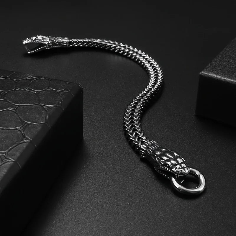 1pc Retro Classic Snake Head Animal Stainless Steel Bracelet with Ring Buckle