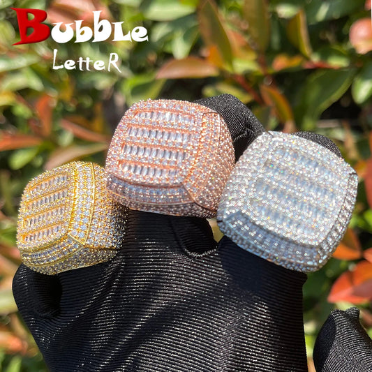 Bubble Letter Iced Out Ring for Men Real Gold-Plated